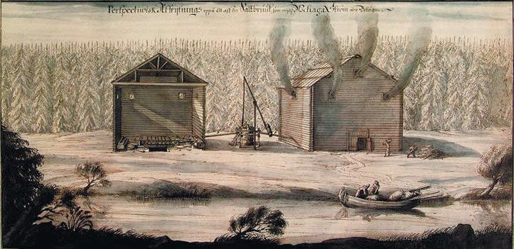 Русские соляные варницы XVII века. Рисунок Erich Palmquist, 1674 г.