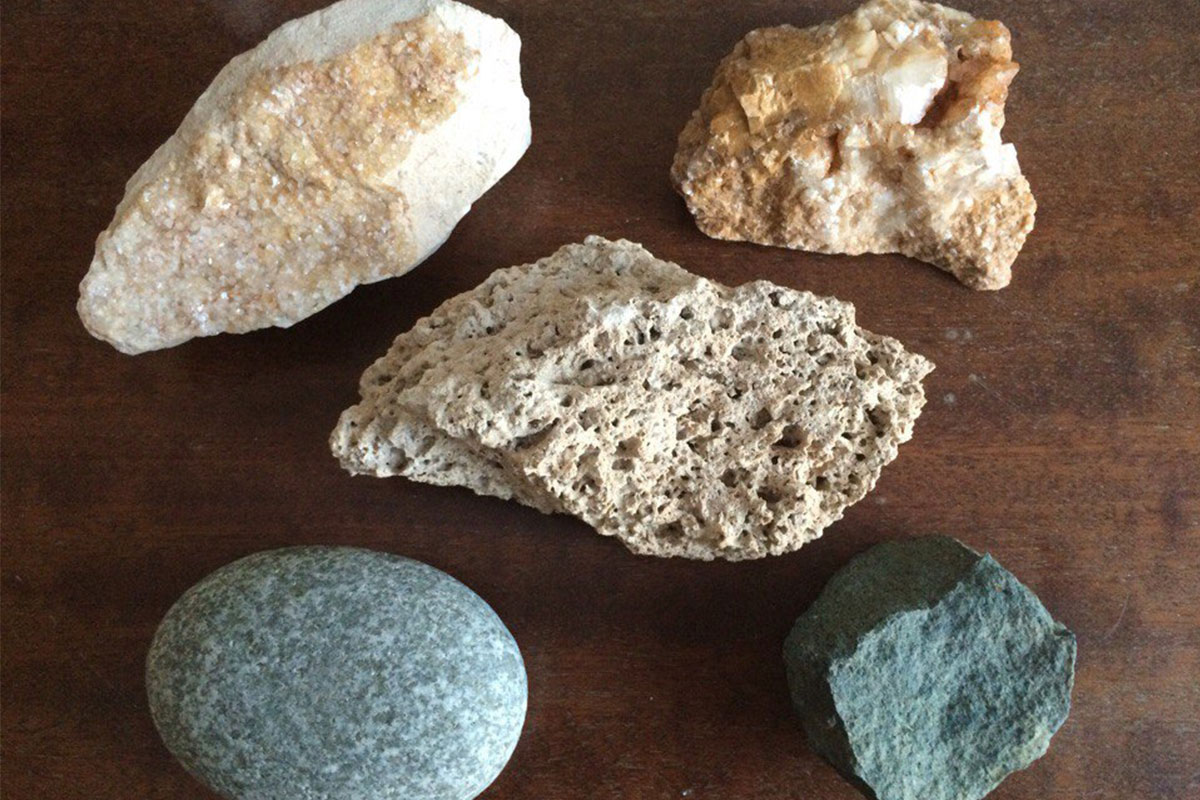 Студенческая коллекция отобранных в маршруте образцов минералов и горных пород