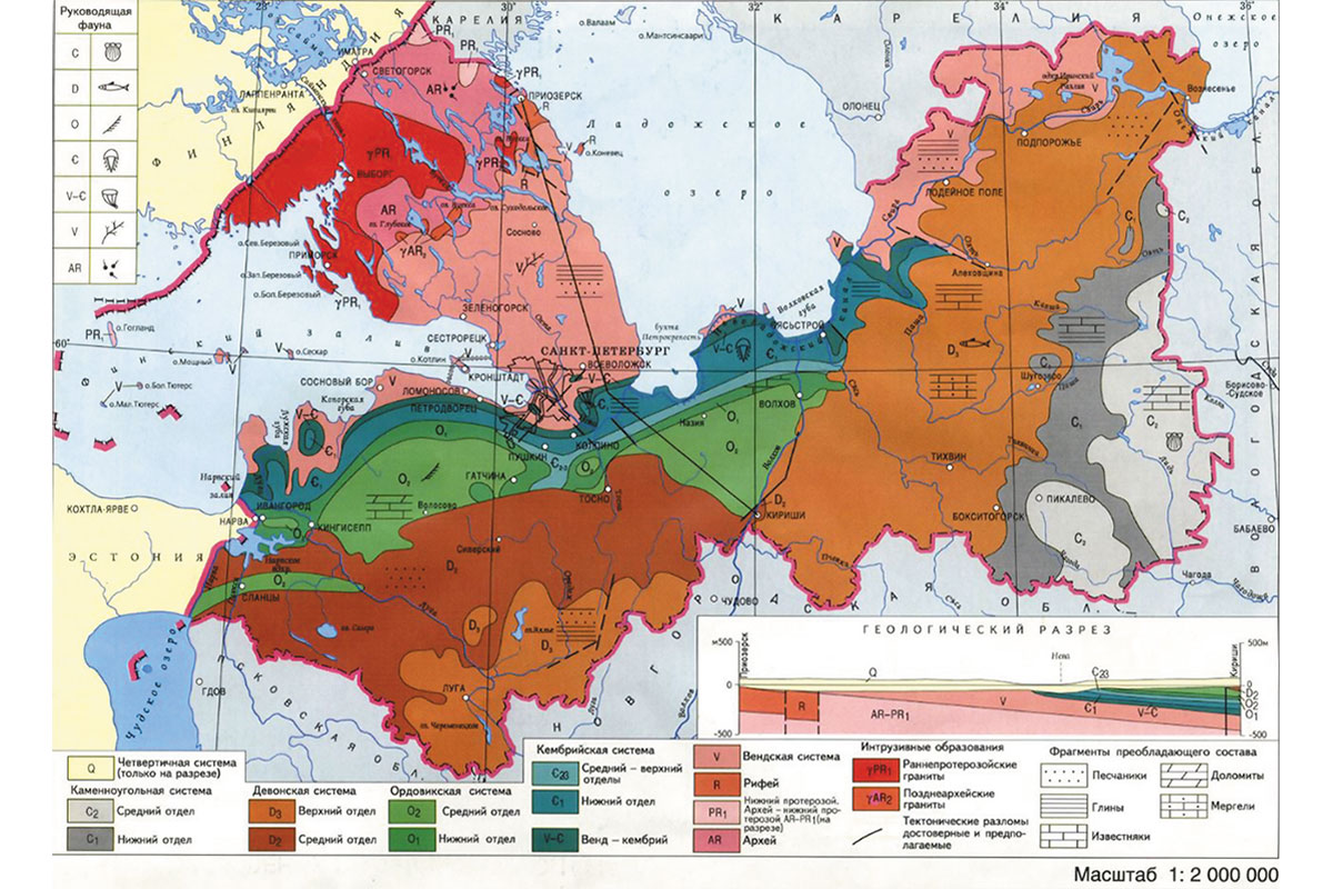 Рис. 2. Геологическая структура Ленинградской области (hge.spbu.ru)