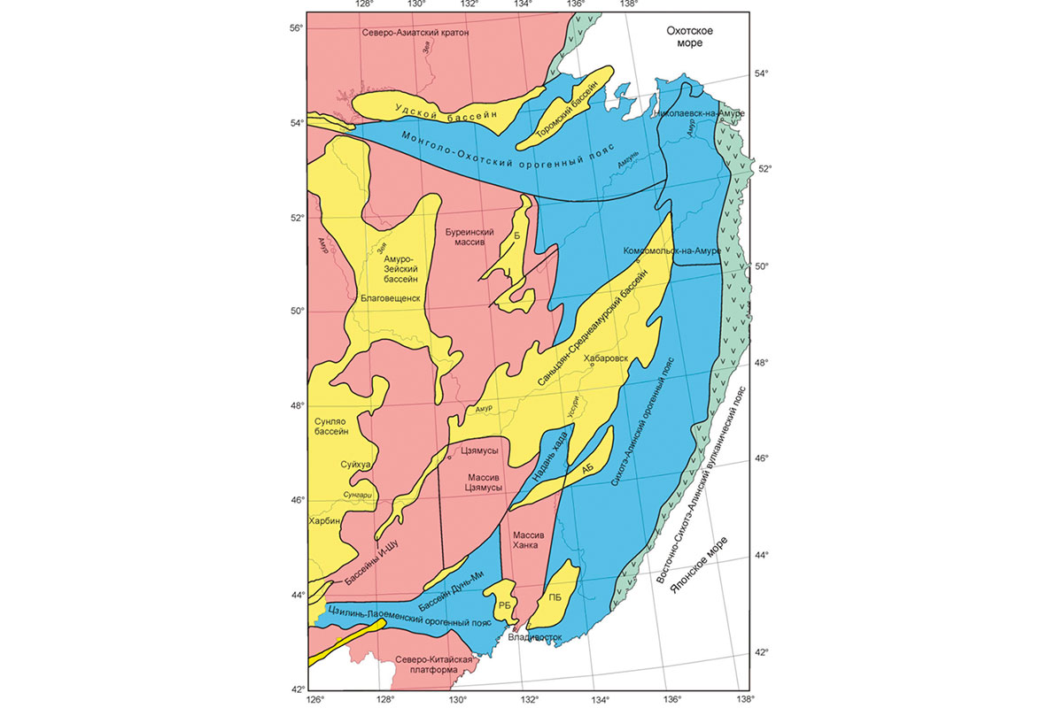 Рис. 1. Карта основных структурных элементов юго-восточной России (Кириллова Г.Л., 2005)