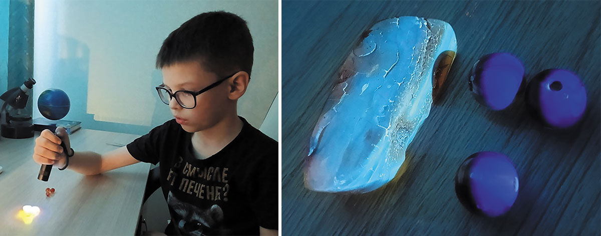 Рис. 4. Опыт по проверке янтаря на подлинность на основе УФ-флуоресценции