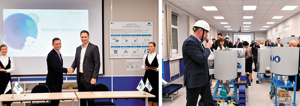 Открытие учебно-методического комплекса «Фабрика процессов». Роман Чураевский (слева), ректор ЧОУ ДПО «Корпоративный университет «Норильский никель»